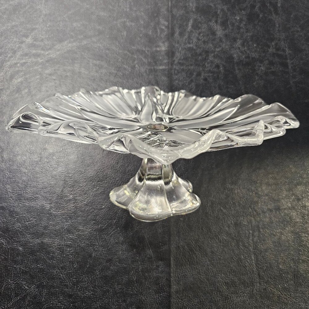 Mikasa Round Compote Tulips Satin Frosted Glass Pedestal Footed Compote